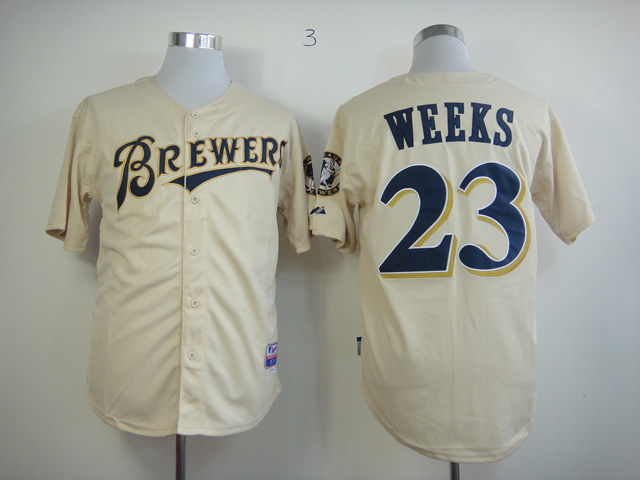 Men Milwaukee Brewers 23 Weeks Cream MLB Jerseys